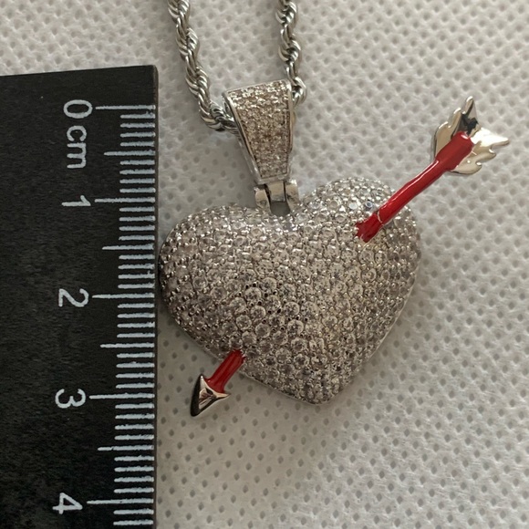 925 Sterling Silver Heart Pendant 22" Rope Chain - Picture 4 of 6